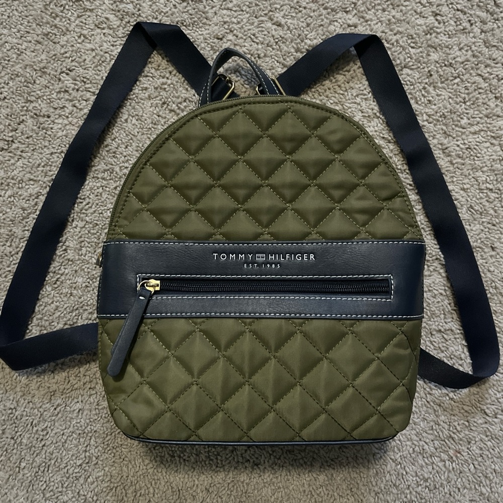 Tommy Hilfiger Olive Quilted Backpack with Black Trim